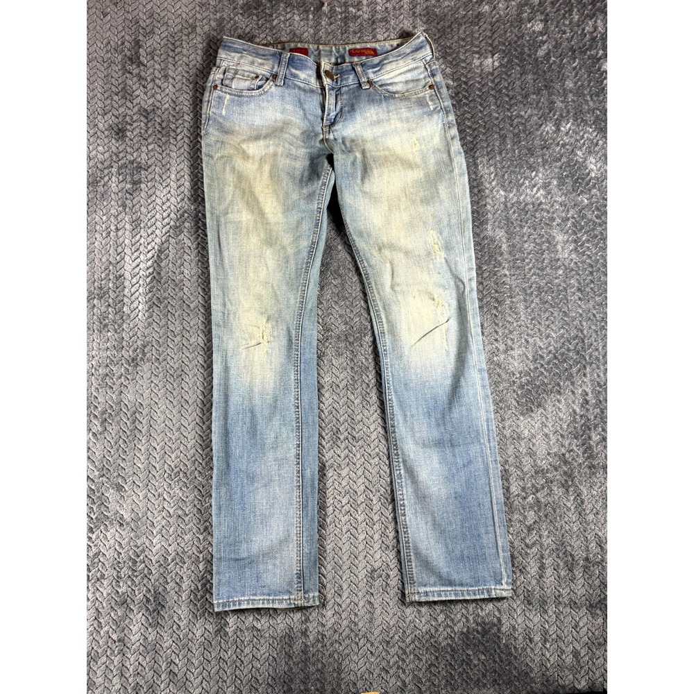 Express Stella Skinny Leg Jeans Womens 0 Blue Light Wash Distressed Low Rise